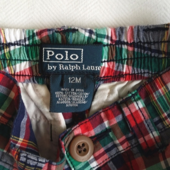 polo by ralph lauren preppy colorful summer plaid shorts 12 months baby boy - Picture 3 of 5